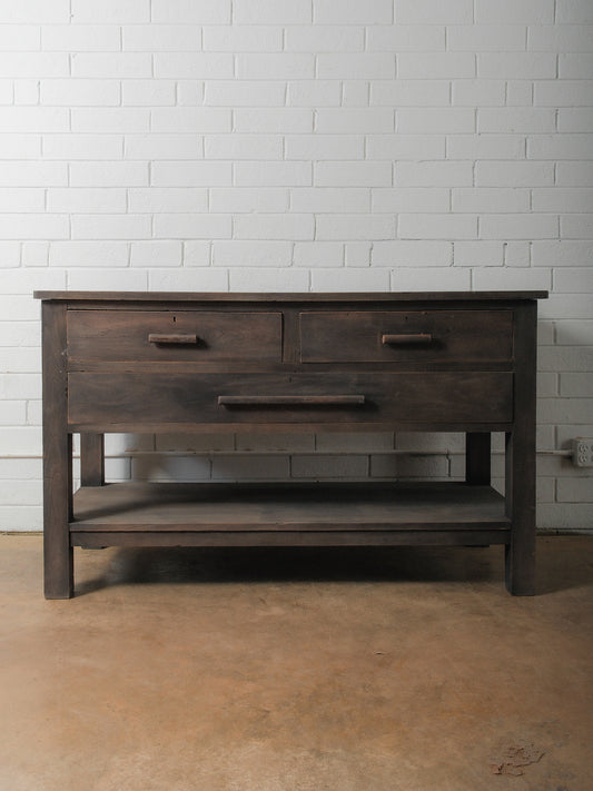 Handcrafted Solid Wood Three-Drawer Console Table with Lower Shelf