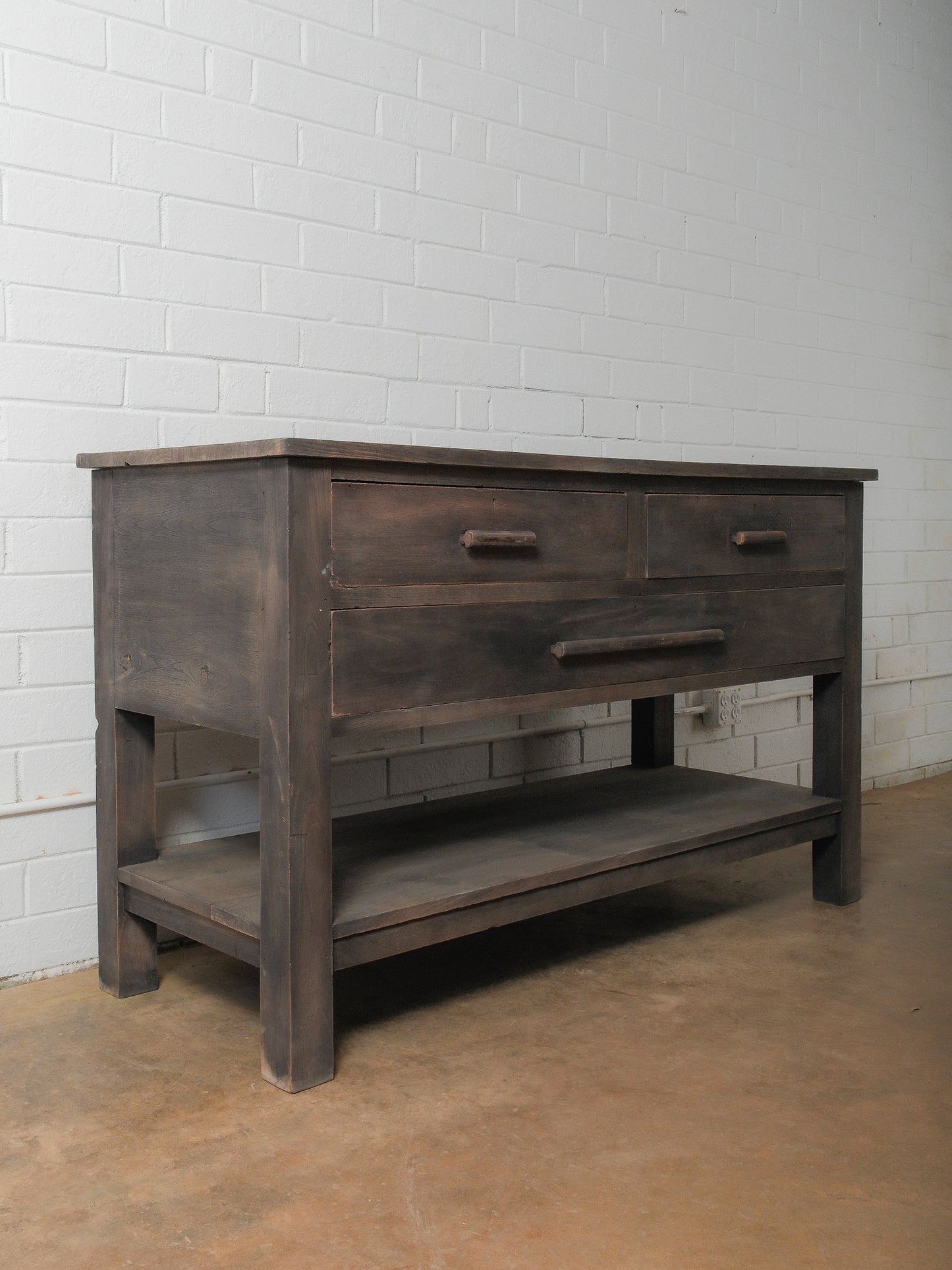 Handcrafted Solid Wood Three-Drawer Console Table with Lower Shelf