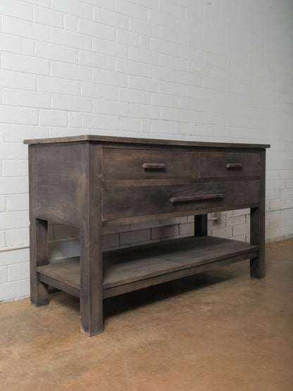 Handcrafted Solid Wood Three-Drawer Console Table with Lower Shelf