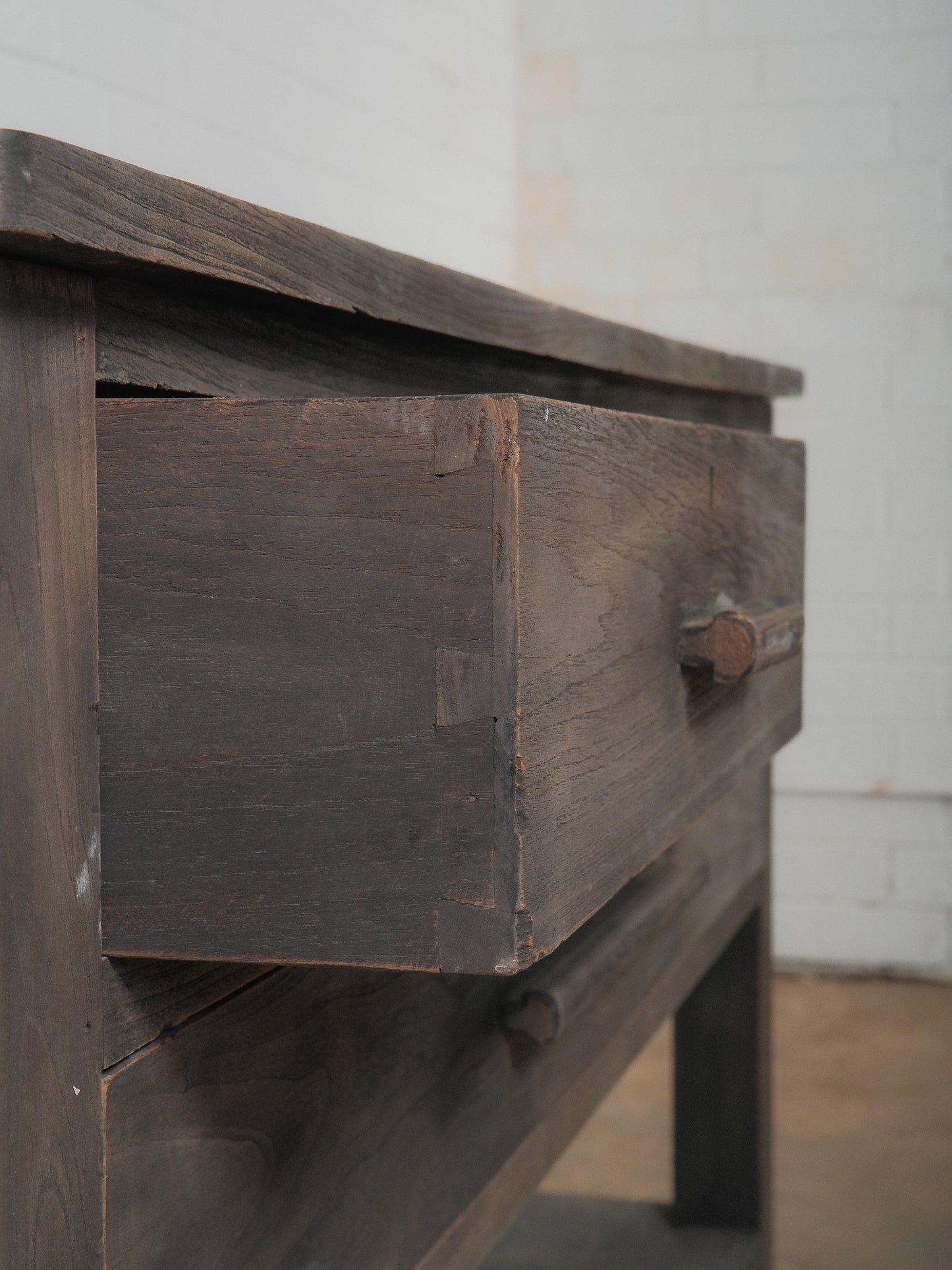 Handcrafted Solid Wood Three-Drawer Console Table with Lower Shelf