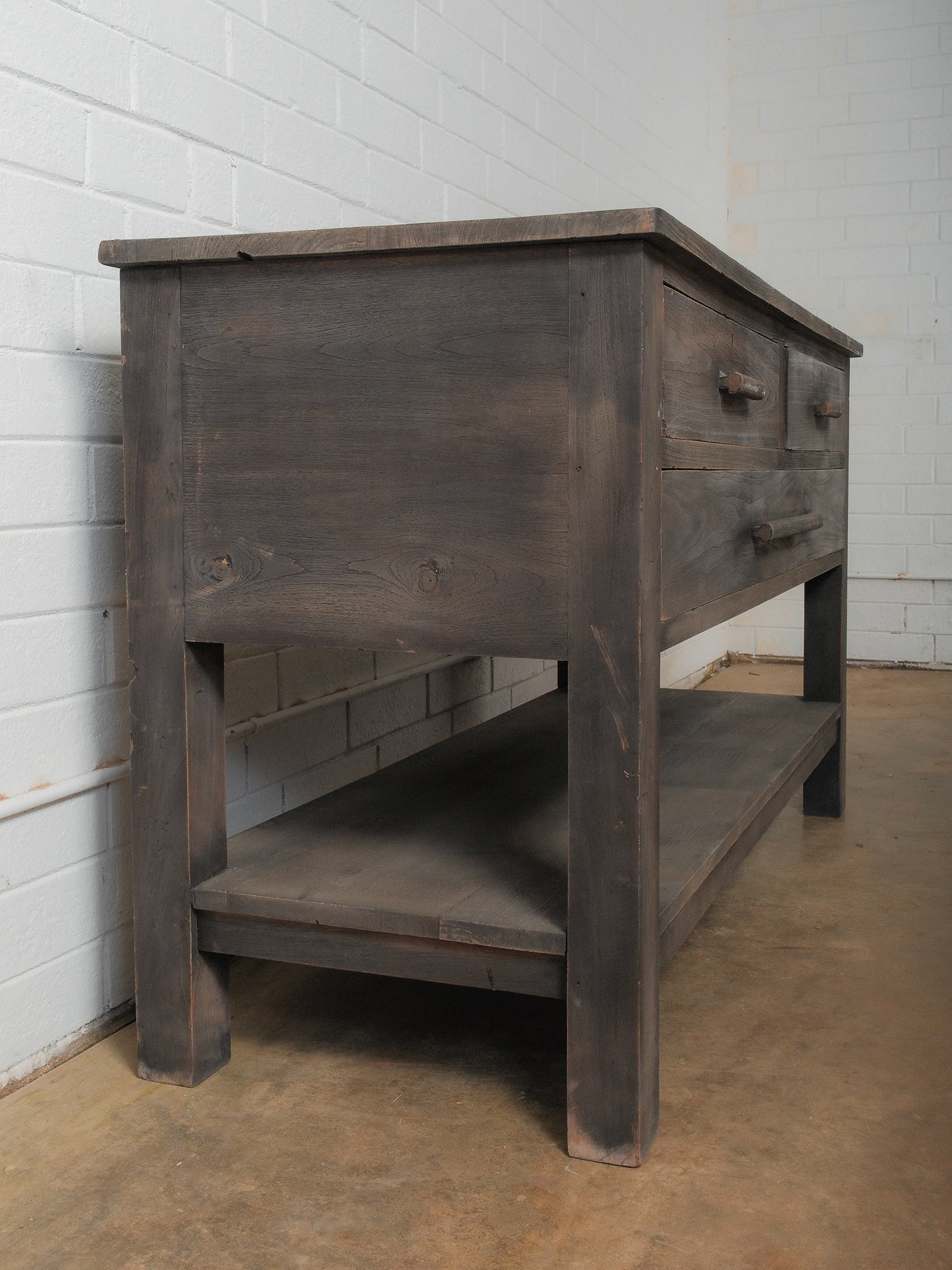 Handcrafted Solid Wood Three-Drawer Console Table with Lower Shelf