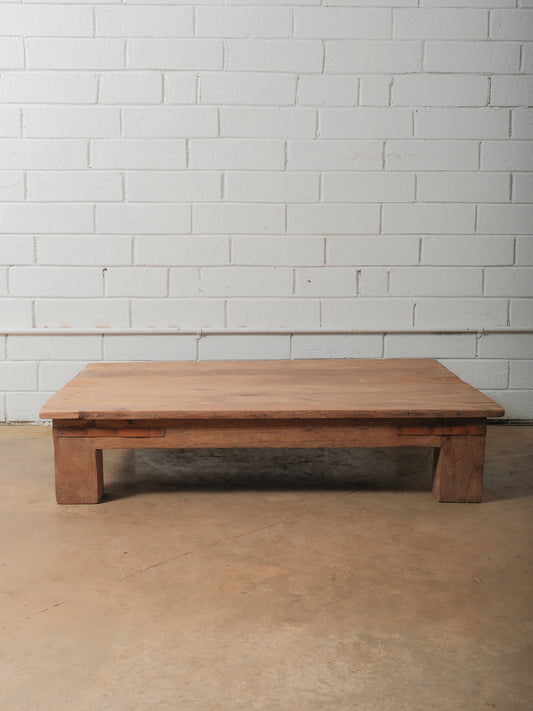 Low Wooden Platform Coffee Table with Thick Block Legs