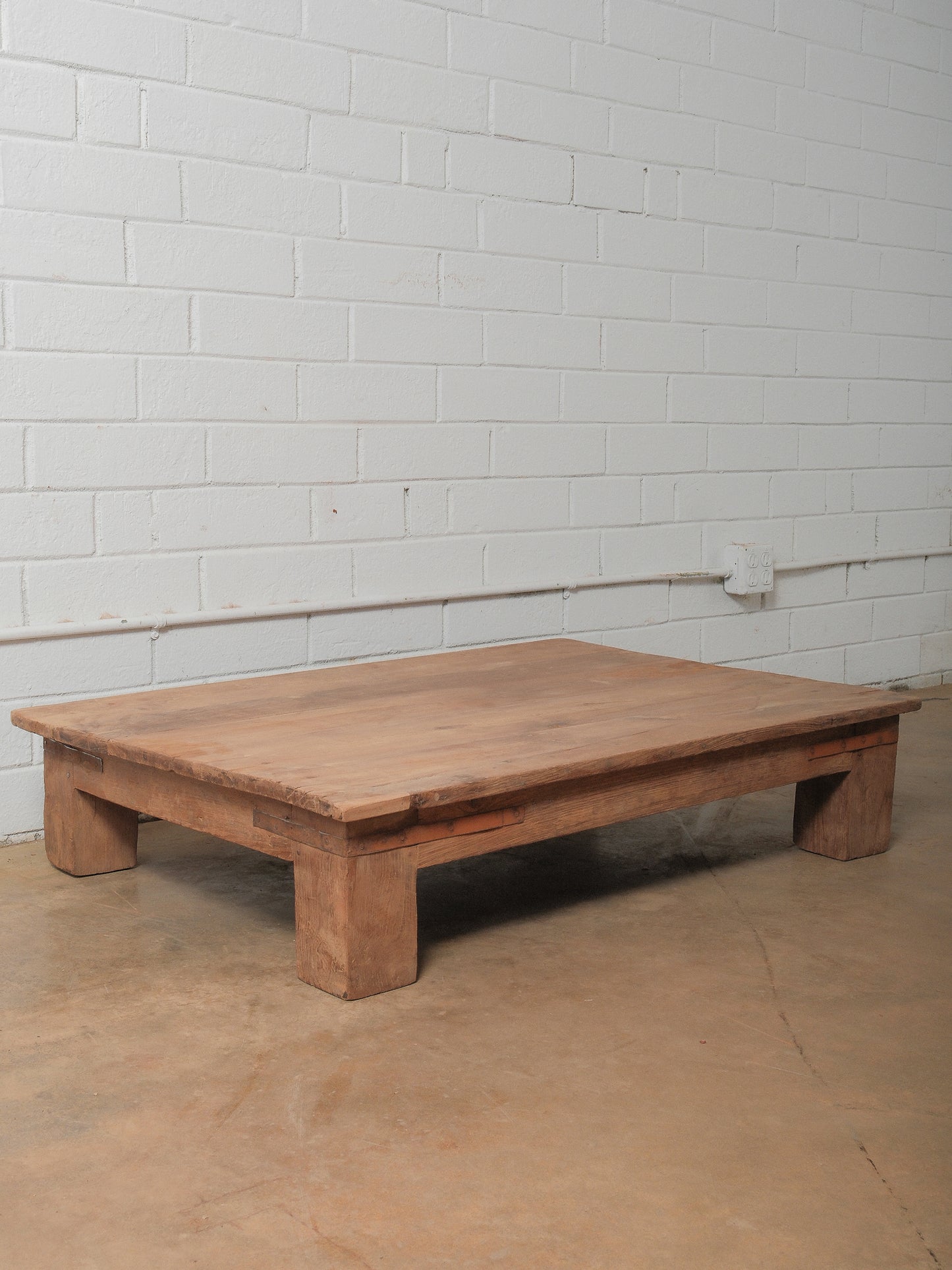 Low Wooden Platform Coffee Table with Thick Block Legs