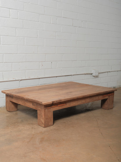 Low Wooden Platform Coffee Table with Thick Block Legs