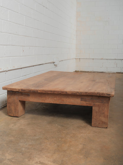 Low Wooden Platform Coffee Table with Thick Block Legs