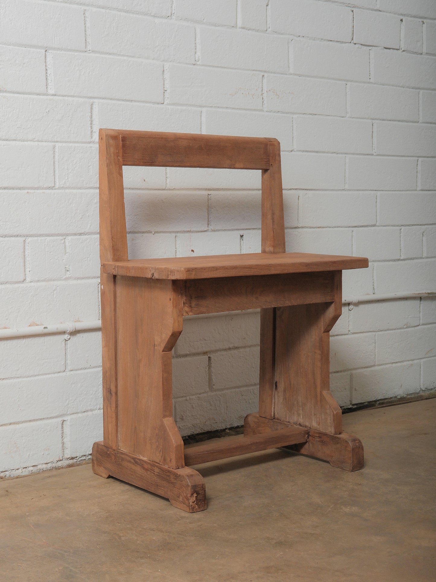 Wood School Bench with Architectural Presence