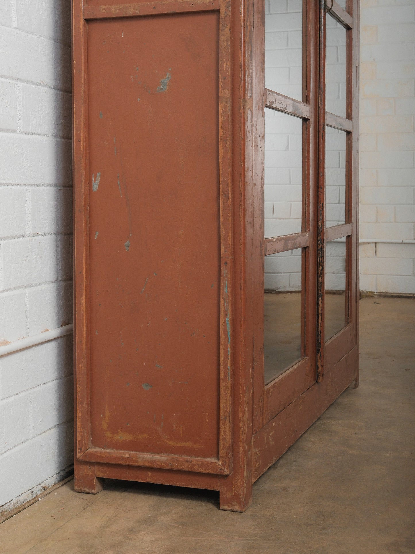 Vintage Painted Wood Glass-Front Cabinet with Original Hardware