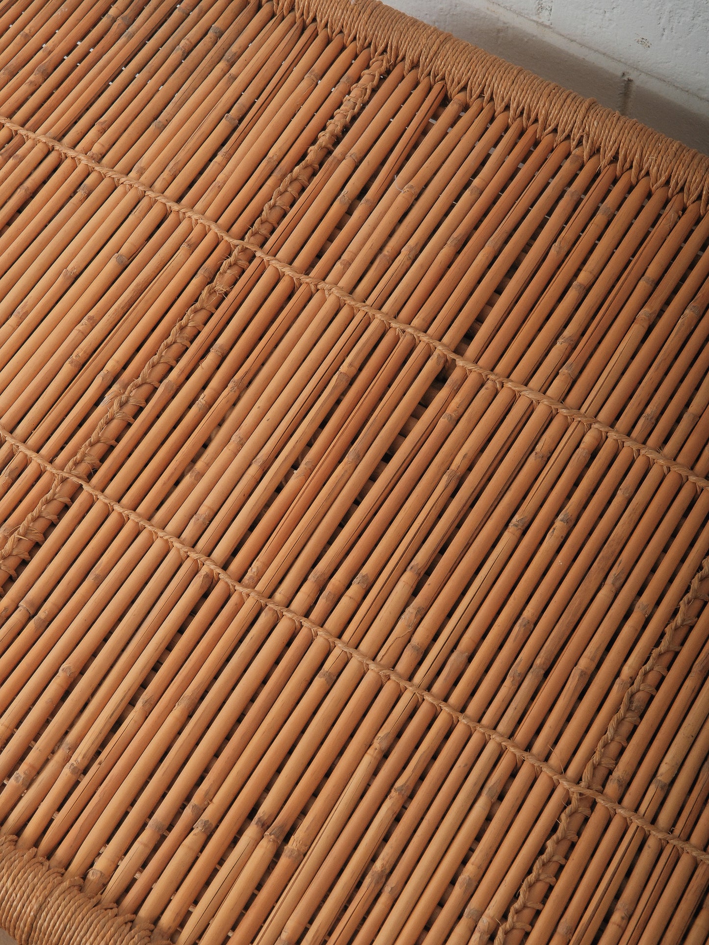 Woven Straw & Rattan Coffee Table with Sculptural Barrel Form