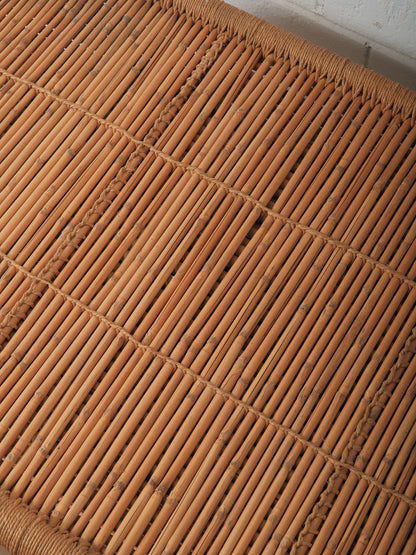 Woven Straw & Rattan Coffee Table with Sculptural Barrel Form