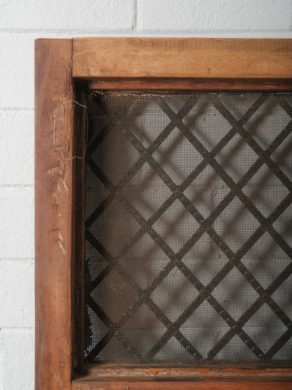 Wall-Mounted Architectural Wooden Frame Mirror With Iron Grill Paneling