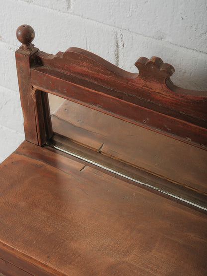 Wooden Glass Display Cabinet with Carved Crest and Original Hardware