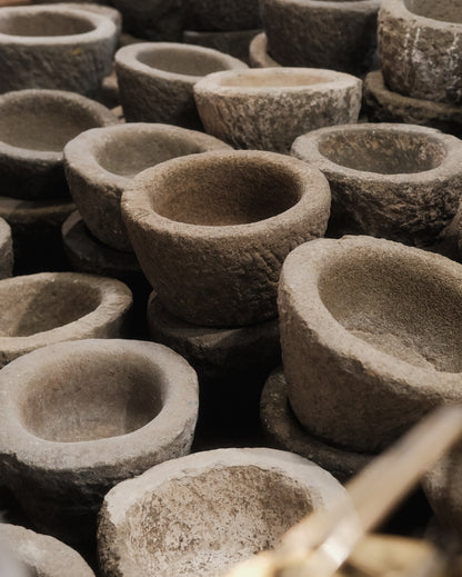 Hand-Carved Stone Mortar Bowls