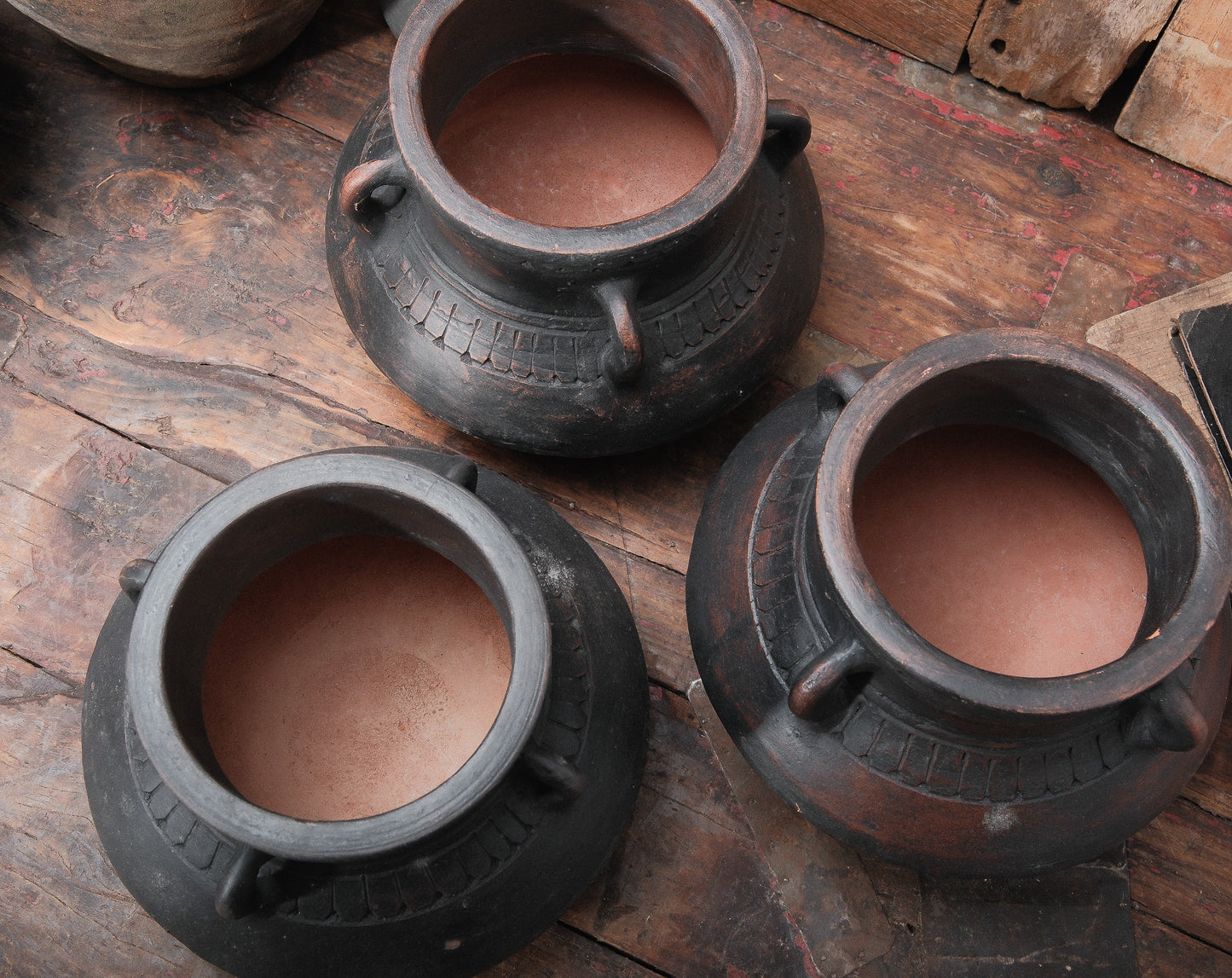 Black Clay Handi Pots with Handles