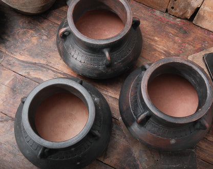 Black Clay Handi Pots with Handles