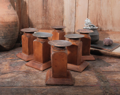 Vintage Architectural Wood Candle Holder with Block Pedestal