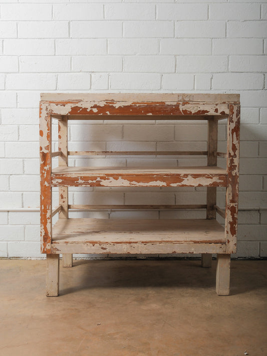 Painted Indian Wooden Shelving Table with Original Distressed Finish