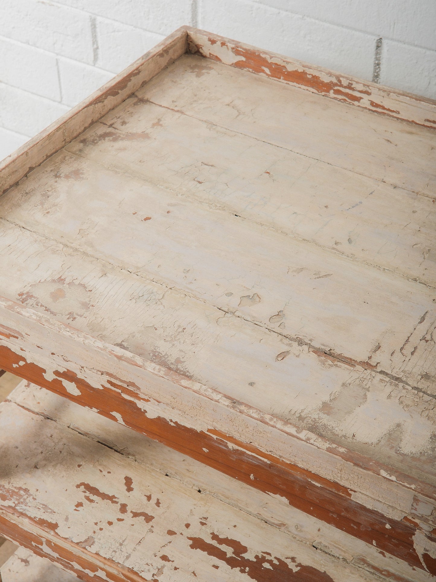 Painted Indian Wooden Shelving Table with Original Distressed Finish