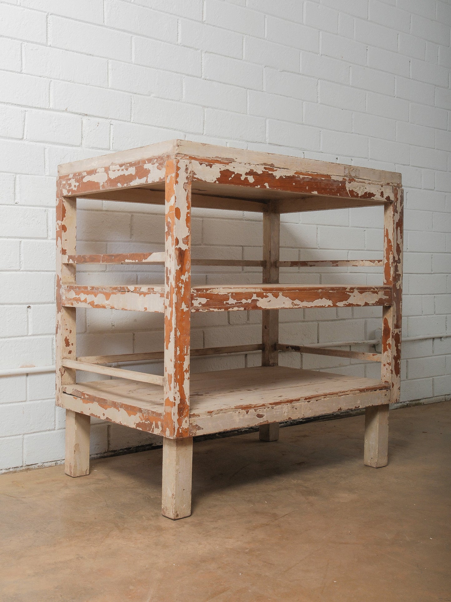 Painted Indian Wooden Shelving Table with Original Distressed Finish