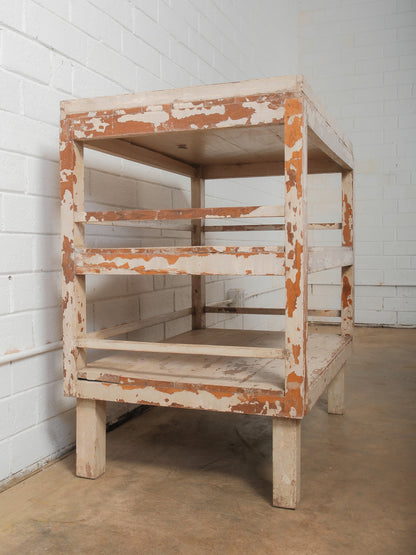 Painted Indian Wooden Shelving Table with Original Distressed Finish