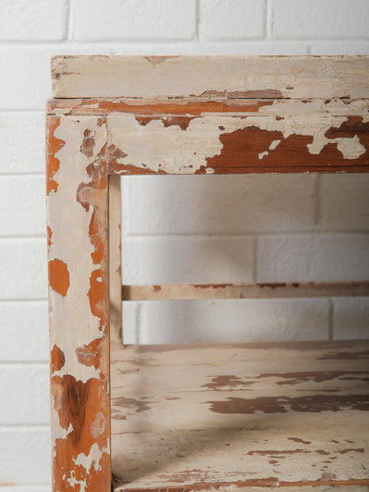 Painted Indian Wooden Shelving Table with Original Distressed Finish