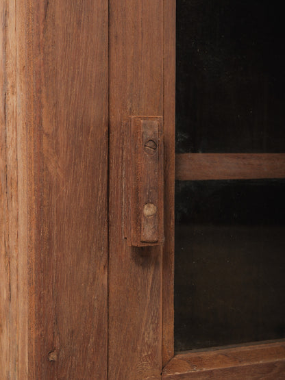 Indian Teak Wood Wall Cabinet with Glass Doors and Original Hardware