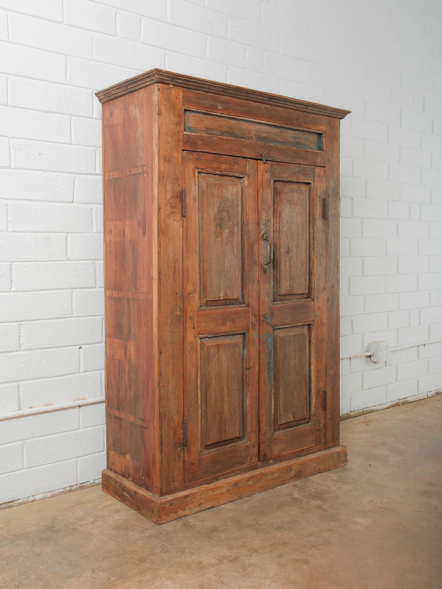 Wooden Storage Cabinet with Paneled Doors and Original Patina