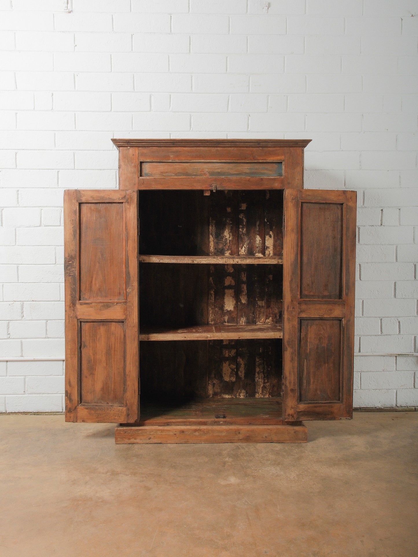 Wooden Storage Cabinet with Paneled Doors and Original Patina