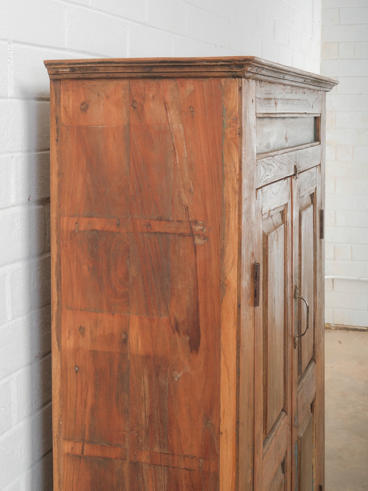 Wooden Storage Cabinet with Paneled Doors and Original Patina