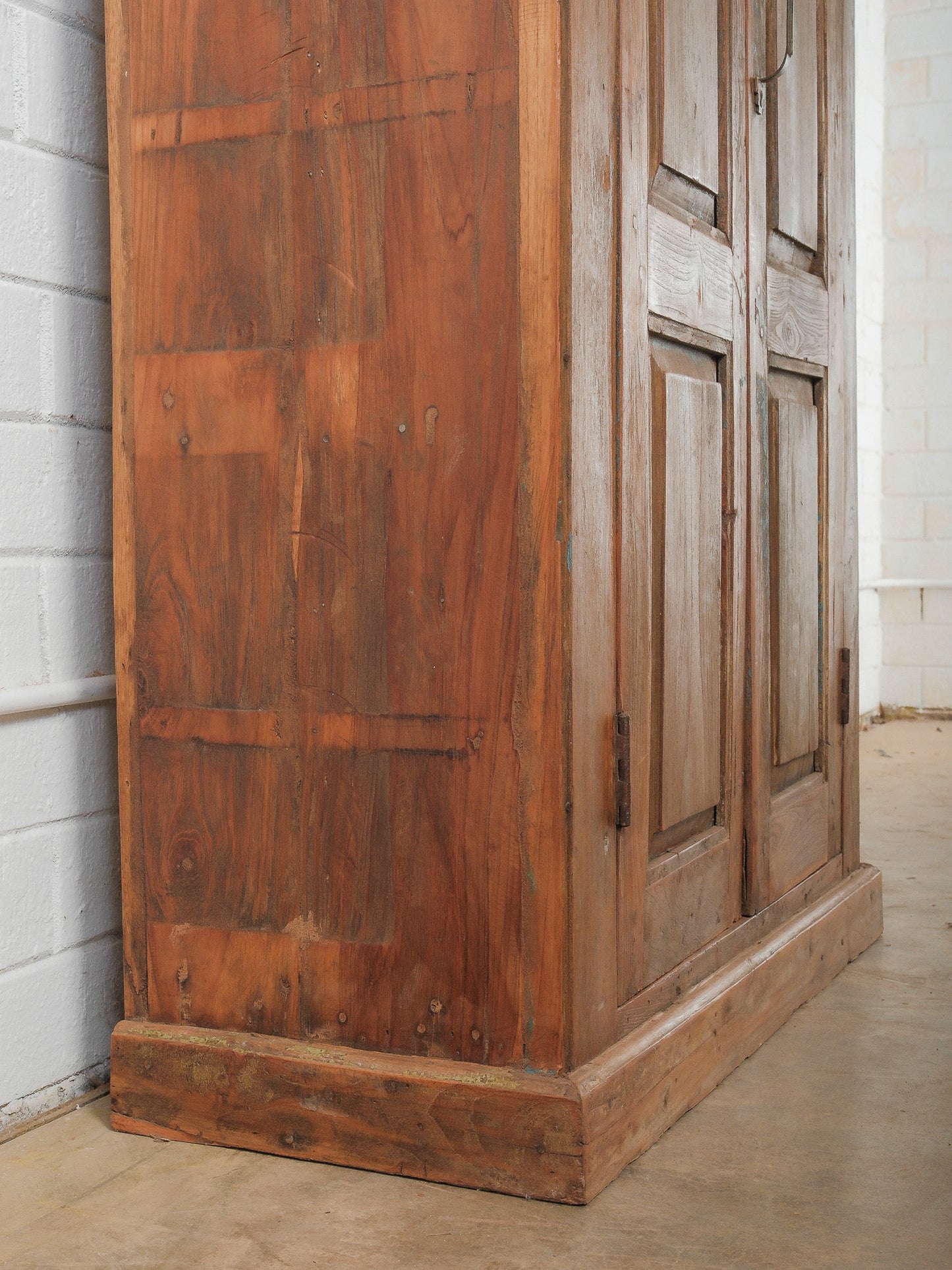Wooden Storage Cabinet with Paneled Doors and Original Patina