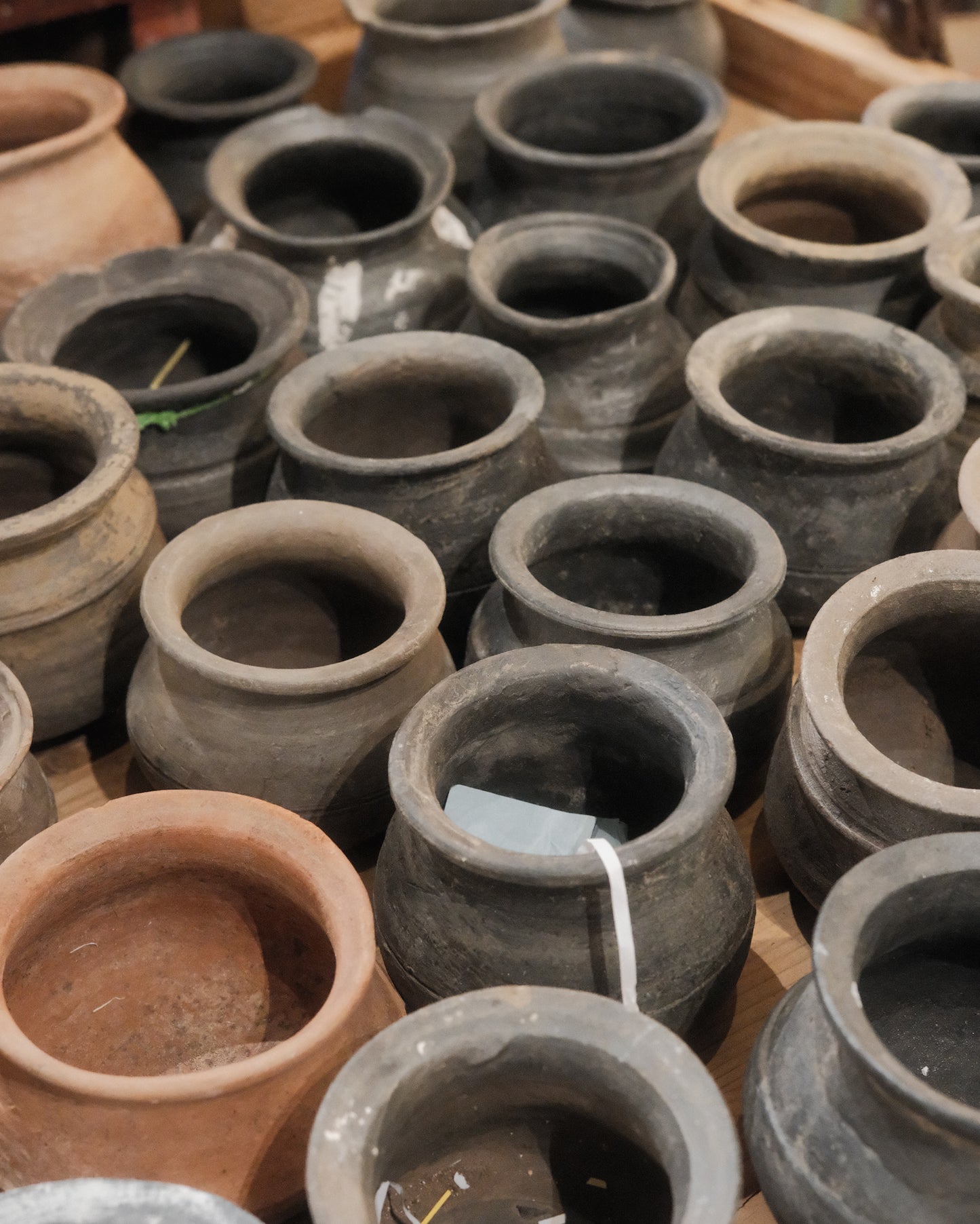 Vintage Wabi Sabi Clay Pot with Metal Ring Base