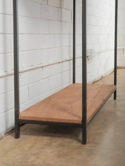 Indian Wooden Storage Box on Iron Stand with Lift-Top Lid and Rustic Patina