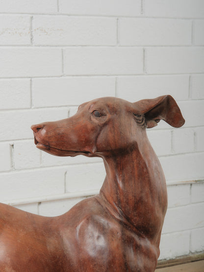 Hand-Carved Wooden Dog Sculpture in Dynamic Running Pose