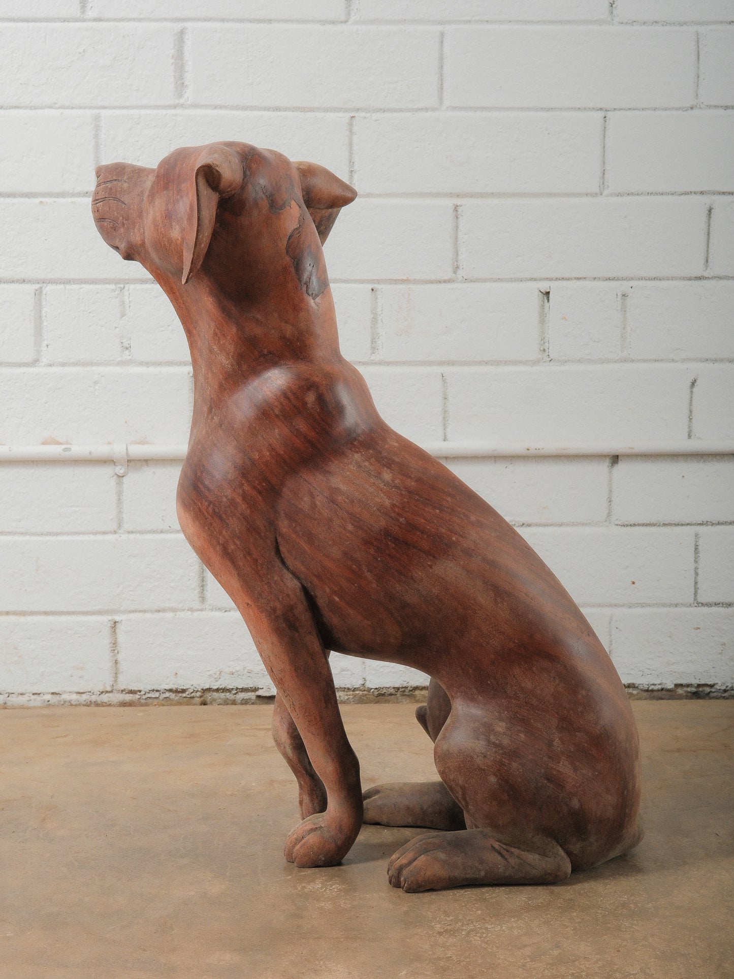 Hand-Carved Wooden Hound Dog Sculpture in Rich Warm Brown Finish