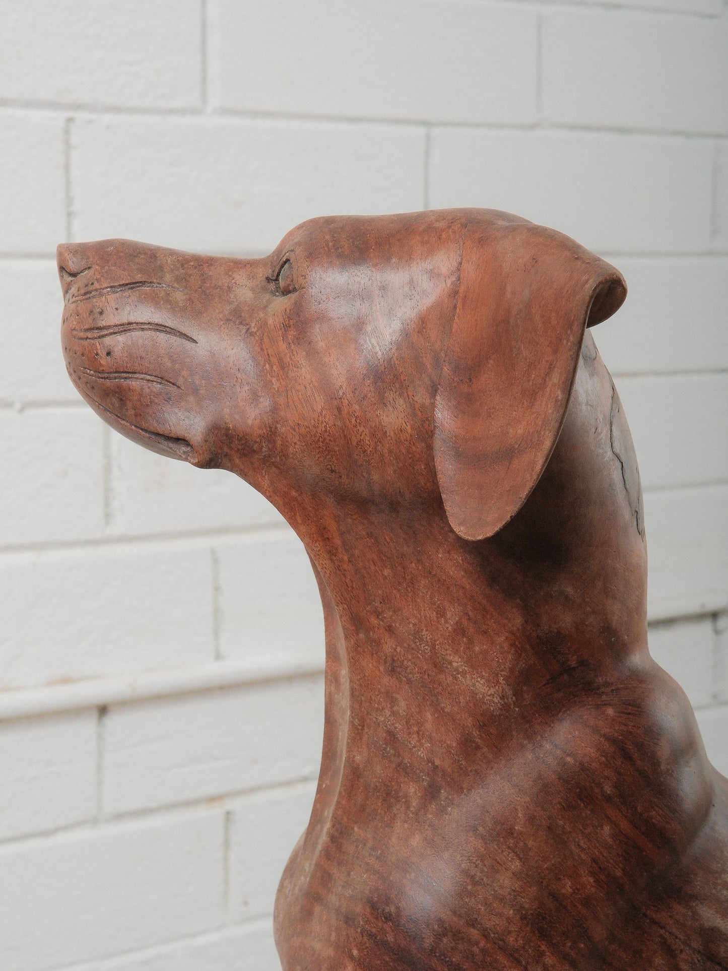 Hand-Carved Wooden Hound Dog Sculpture in Rich Warm Brown Finish