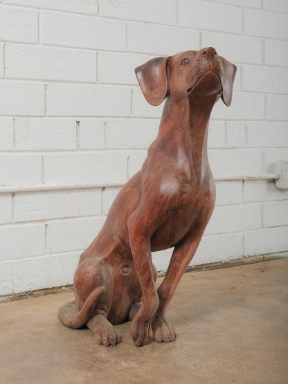 Hand-Carved Wooden Hound Dog Sculpture in Rich Warm Brown Finish