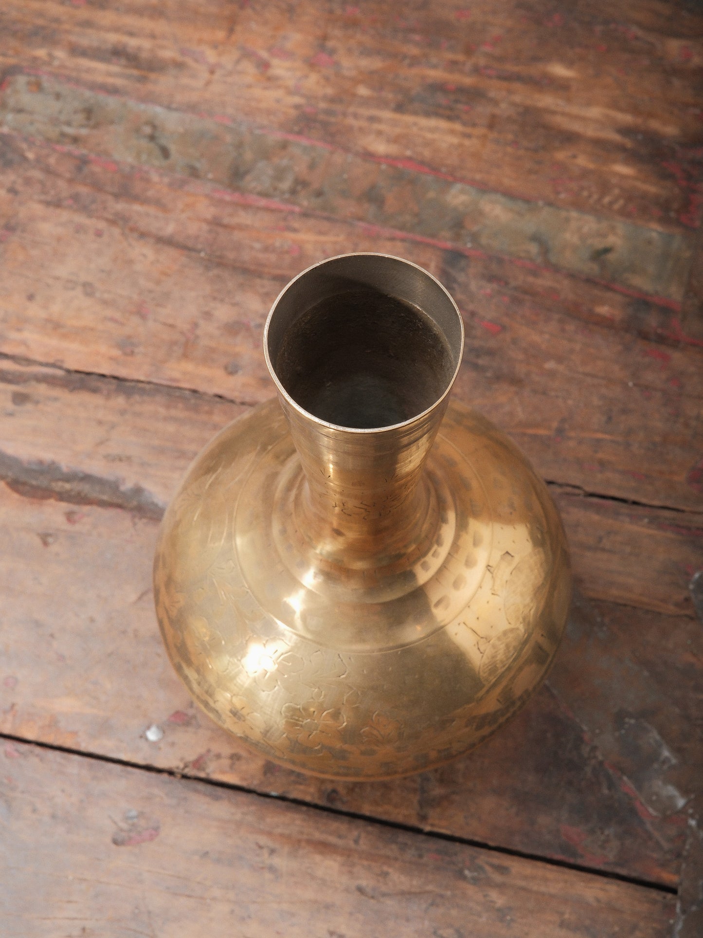 Vintage Engraved Brass Lota Vase | Tall Indian Water Vessel
