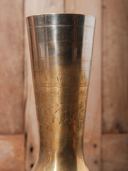 Vintage Engraved Brass Lota Vase | Tall Indian Water Vessel
