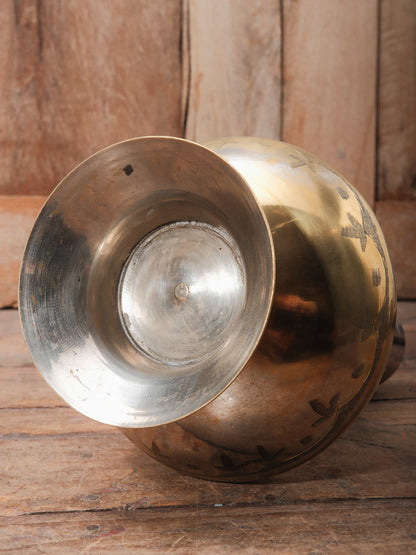 Vintage Engraved Brass Lota Vase | Tall Indian Water Vessel