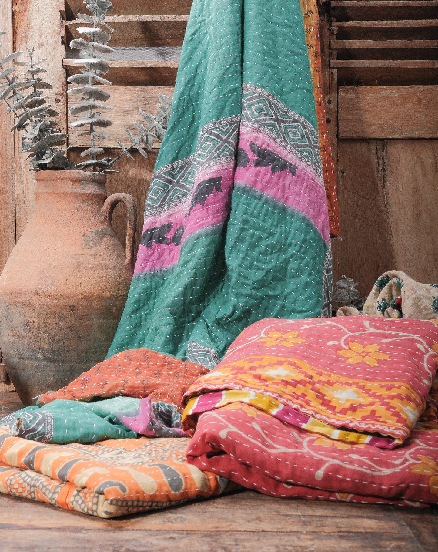 Hand-Stitched Kantha Quilt