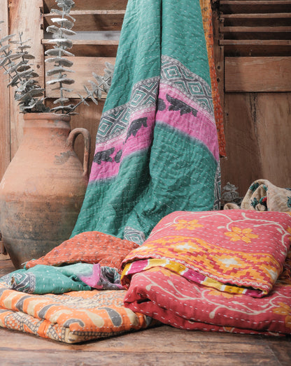 Hand-Stitched Kantha Quilt