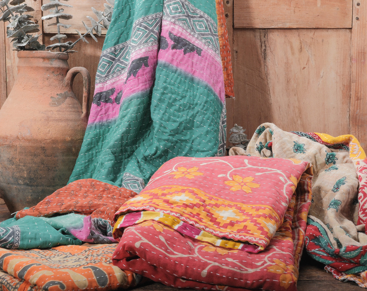 Hand-Stitched Kantha Quilt