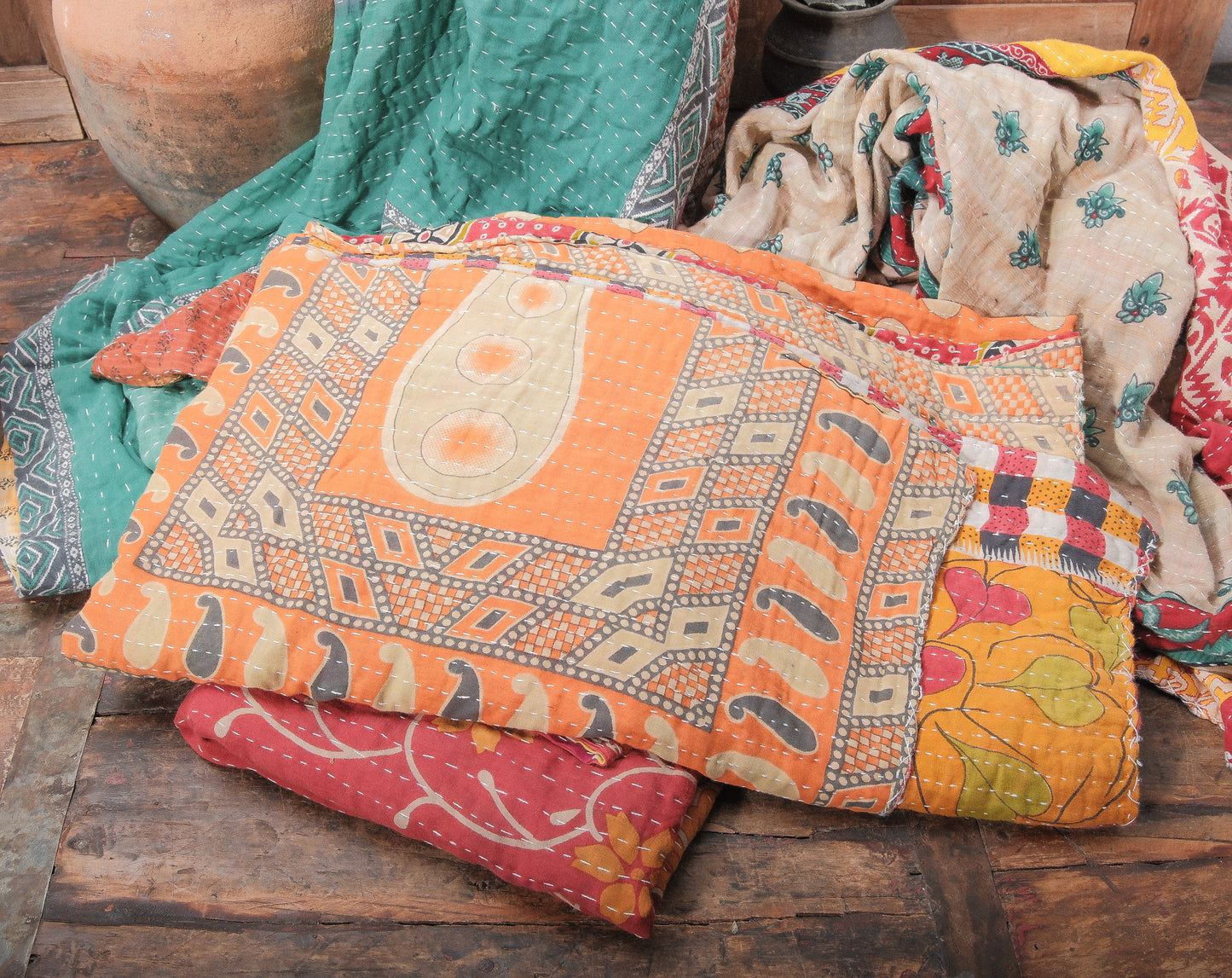 Hand-Stitched Kantha Quilt