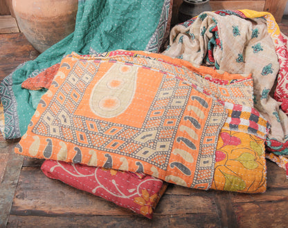 Hand-Stitched Kantha Quilt