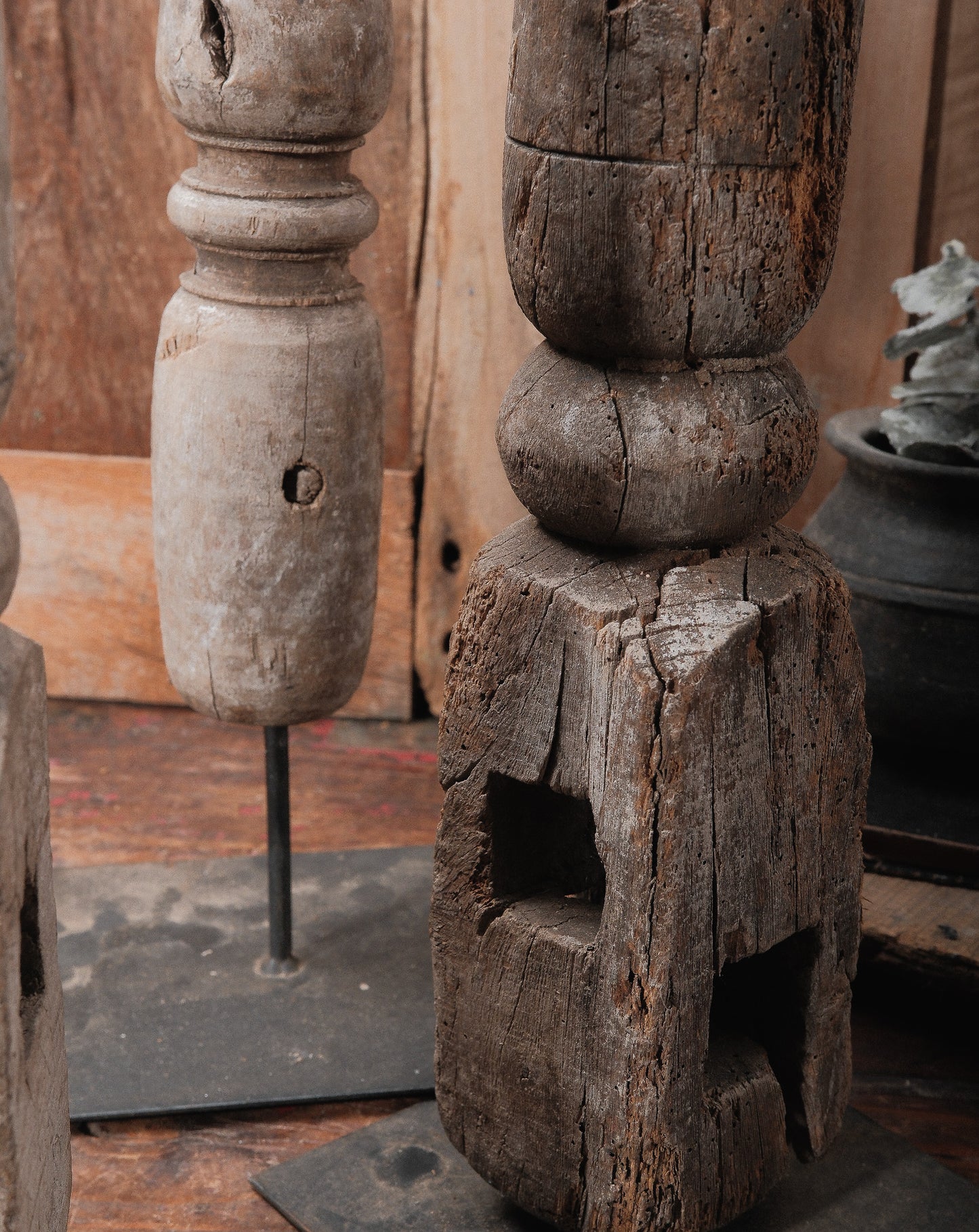 Repurposed Wooden Spindle Candle Holder on Iron Stand