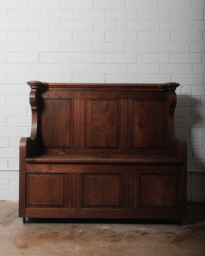 Antique Belgian Oak Settle Bench Circa. 1920s