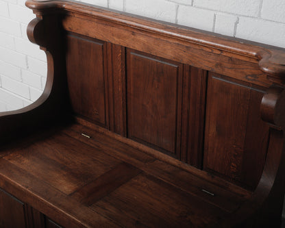Antique Belgian Oak Settle Bench Circa. 1920s