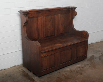 Antique Belgian Oak Settle Bench Circa. 1920s