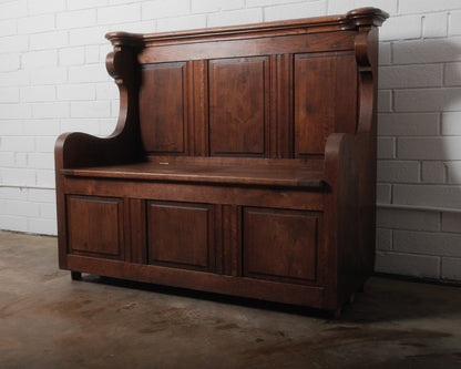 Antique Belgian Oak Settle Bench Circa. 1920s