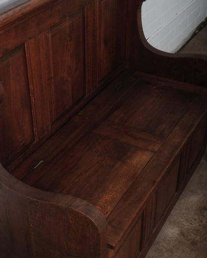 Antique Belgian Oak Settle Bench Circa. 1920s