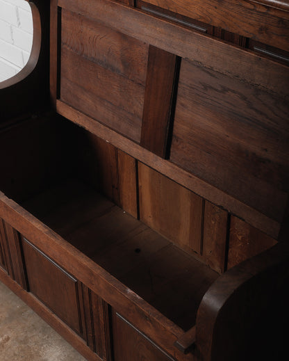 Antique Belgian Oak Settle Bench Circa. 1920s